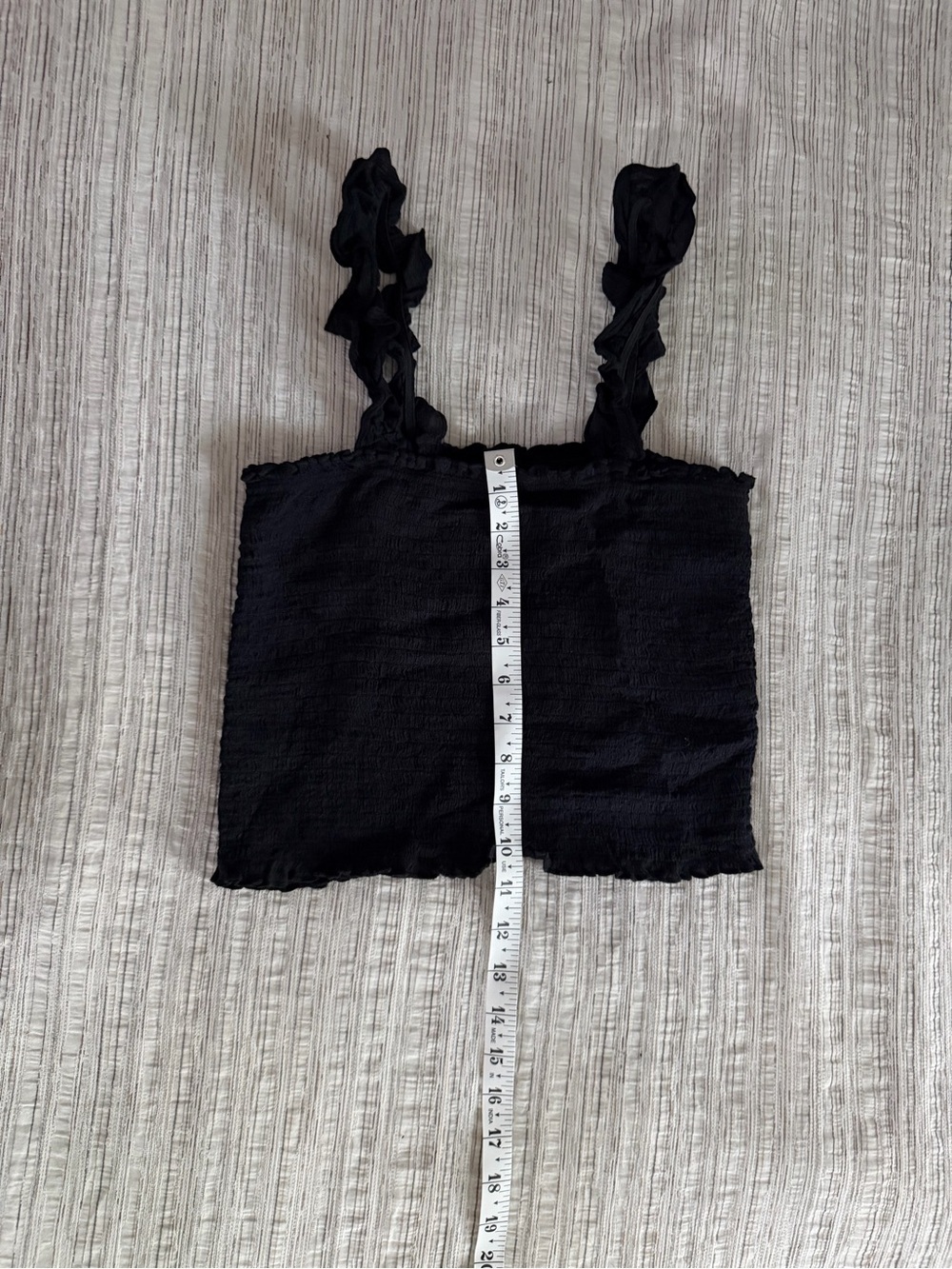 aerie Black Smocked Ruffle-Strap Crop Camisole size SMALL - Picture 2 of 4